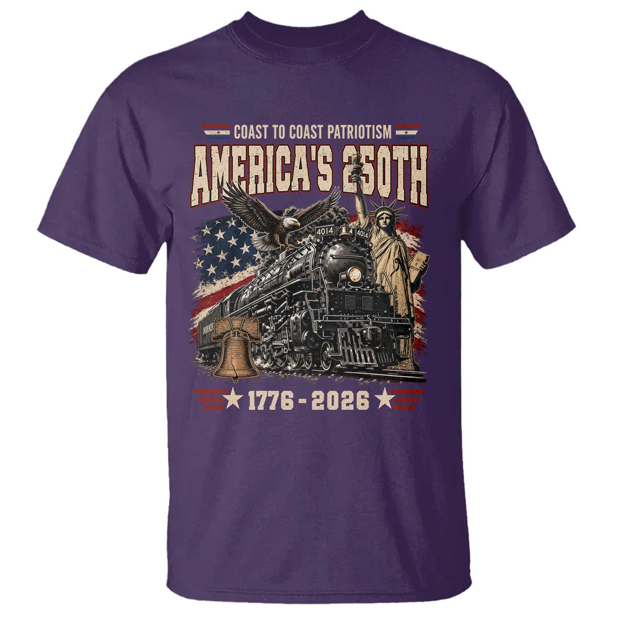 Steam Locomotive Train USA 250th Anniversary T Shirt Coast To Coast Patriotism Liberty American Flag TS11 Purple Print Your Wear