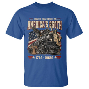 Steam Locomotive Train USA 250th Anniversary T Shirt Coast To Coast Patriotism Liberty American Flag TS11 Royal Blue Print Your Wear