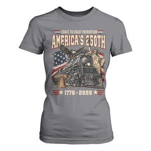 Steam Locomotive Train USA 250th Anniversary T Shirt For Women Coast To Coast Patriotism Liberty American Flag TS11 Charcoal Print Your Wear