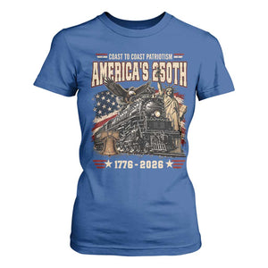Steam Locomotive Train USA 250th Anniversary T Shirt For Women Coast To Coast Patriotism Liberty American Flag TS11 Royal Blue Print Your Wear