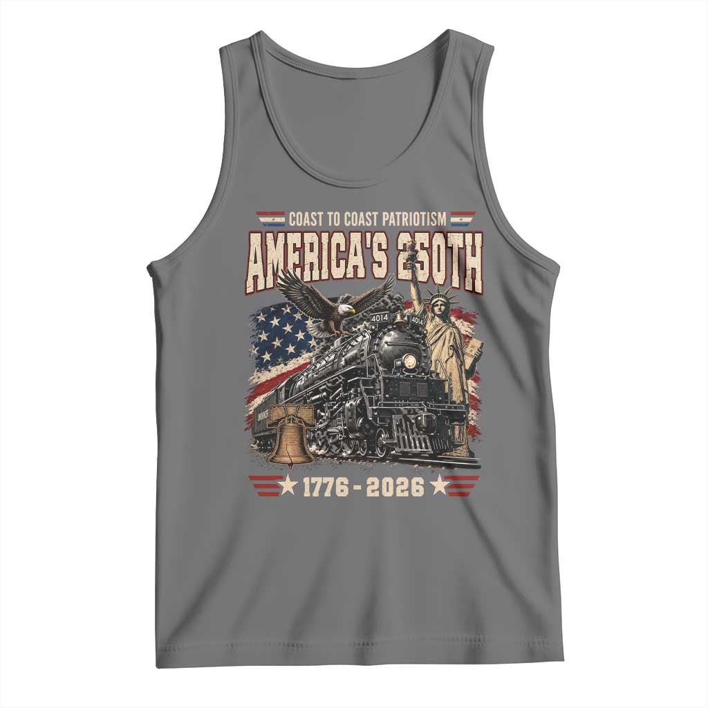 Steam Locomotive Train USA 250th Anniversary Tank Top Coast To Coast Patriotism Liberty American Flag TS11 Black Heather Print Your Wear