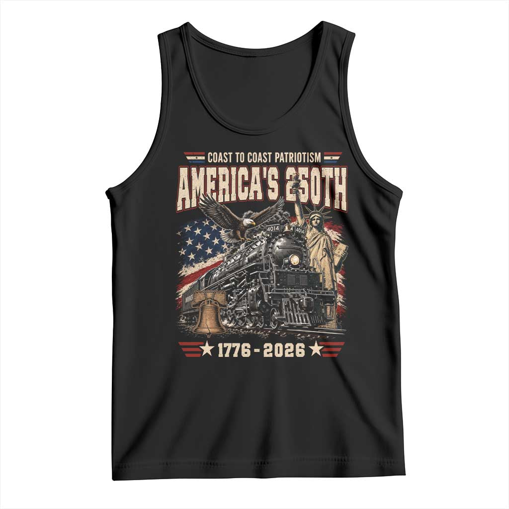 Steam Locomotive Train USA 250th Anniversary Tank Top Coast To Coast Patriotism Liberty American Flag TS11 Black Print Your Wear