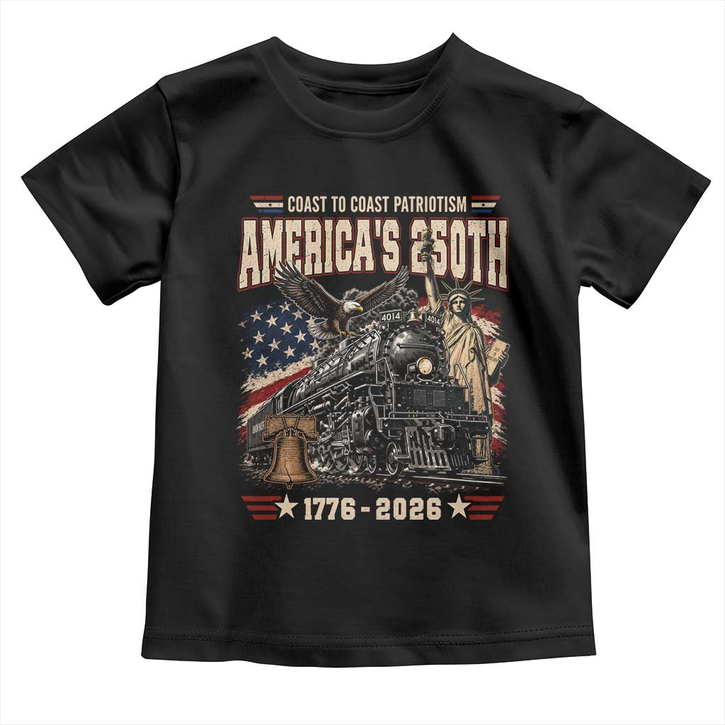 Steam Locomotive Train USA 250th Anniversary Toddler T Shirt Coast To Coast Patriotism Liberty American Flag TS11 Black Print Your Wear