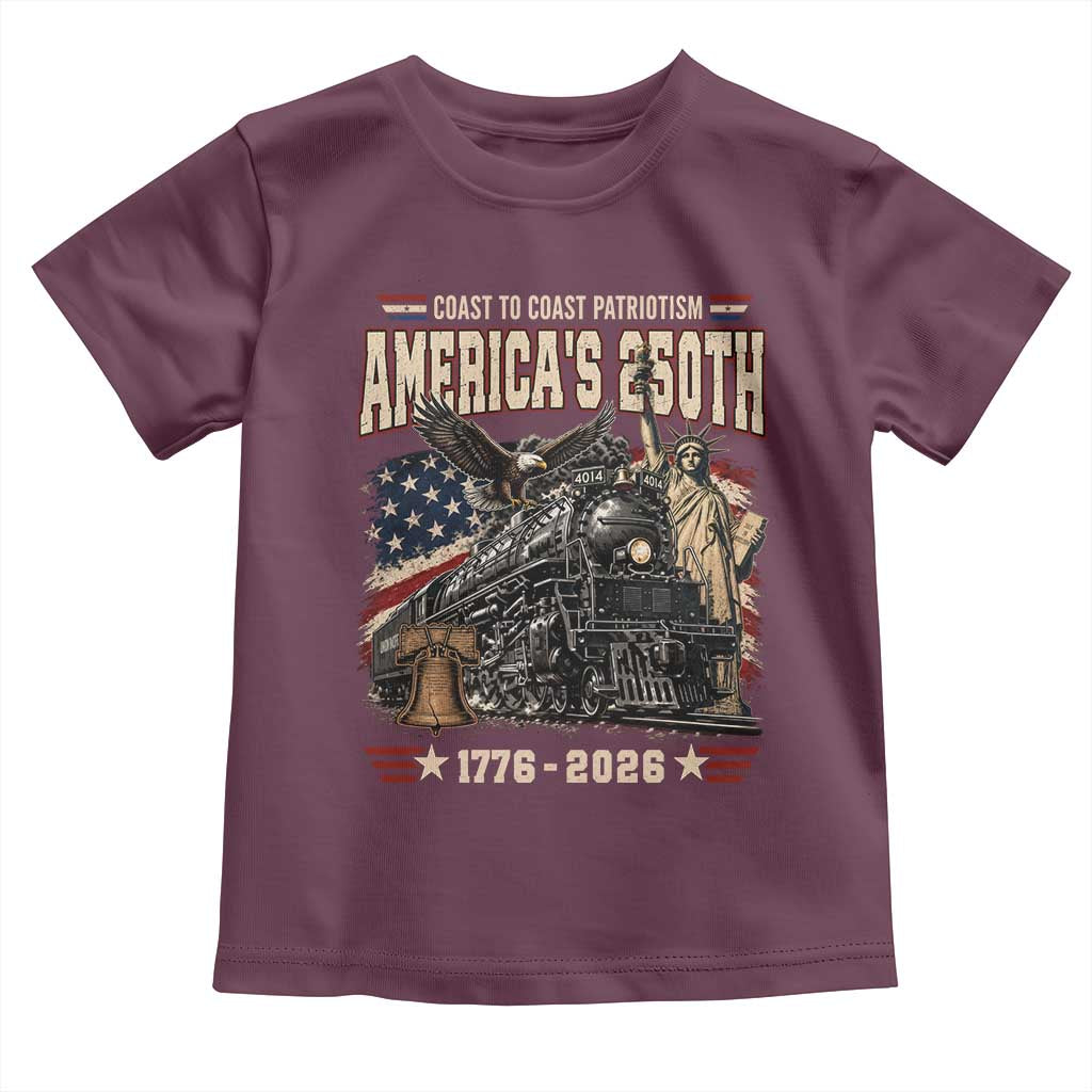 Steam Locomotive Train USA 250th Anniversary Toddler T Shirt Coast To Coast Patriotism Liberty American Flag TS11 Maroon Print Your Wear