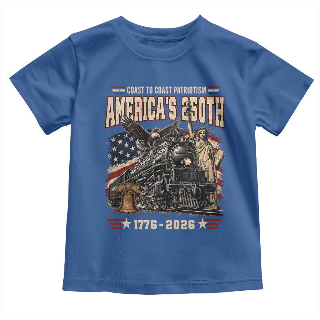 Steam Locomotive Train USA 250th Anniversary Toddler T Shirt Coast To Coast Patriotism Liberty American Flag TS11 Royal Blue Print Your Wear
