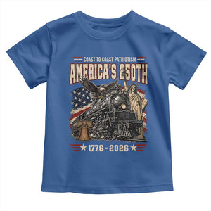 Steam Locomotive Train USA 250th Anniversary Toddler T Shirt Coast To Coast Patriotism Liberty American Flag TS11 Royal Blue Print Your Wear