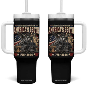 Steam Locomotive Train USA 250th Anniversary Tumbler With Handle Coast To Coast Patriotism Liberty American Flag TS11 One Size: 40 oz Black Print Your Wear