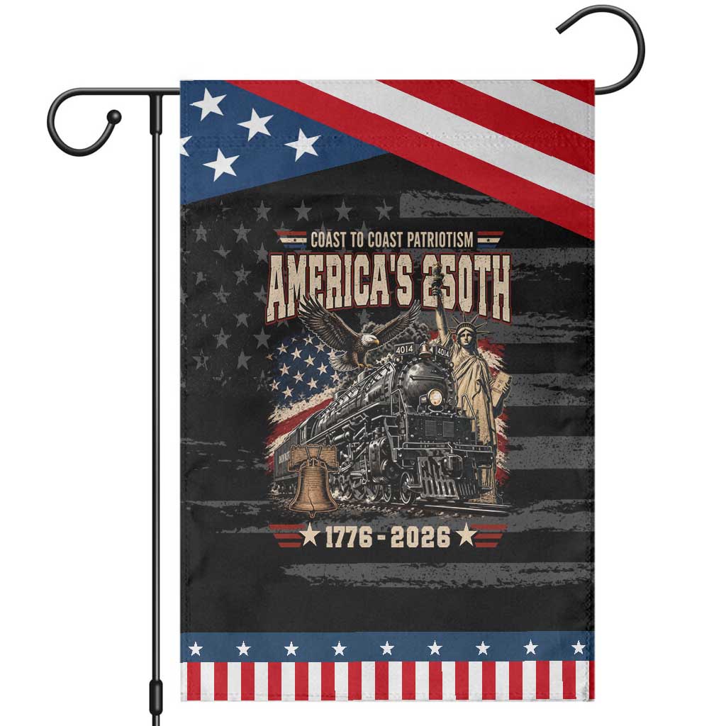 Steam Locomotive Train USA 250th Anniversary Patriotic Garden Flag Coast To Coast Patriotism Liberty American Flag TS11 Distressed Black Blue Print Your Wear