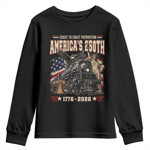 Steam Locomotive Train USA 250th Anniversary Youth Sweatshirt Coast To Coast Patriotism Liberty American Flag TS11 Black Print Your Wear