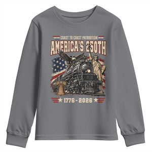 Steam Locomotive Train USA 250th Anniversary Youth Sweatshirt Coast To Coast Patriotism Liberty American Flag TS11 Charcoal Print Your Wear