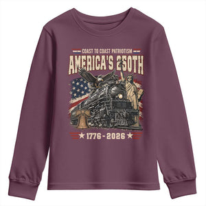 Steam Locomotive Train USA 250th Anniversary Youth Sweatshirt Coast To Coast Patriotism Liberty American Flag TS11 Maroon Print Your Wear