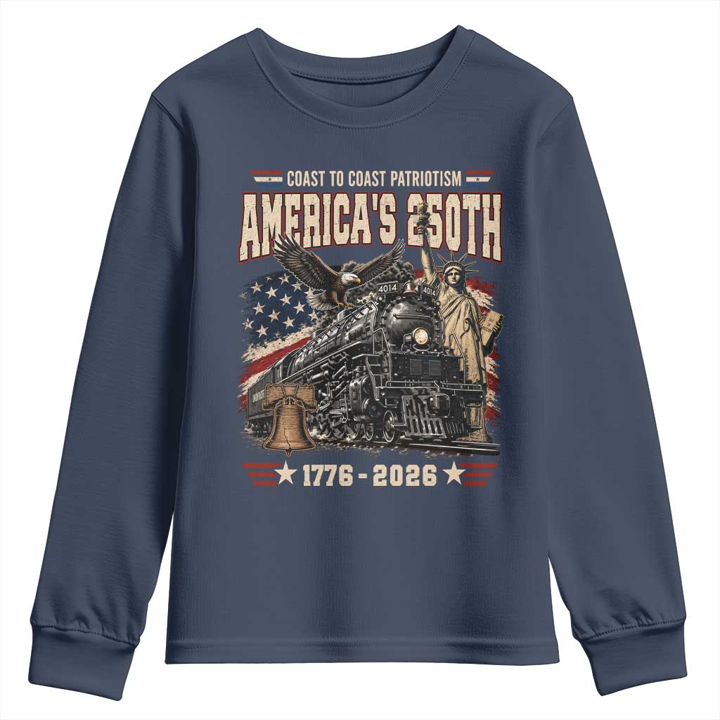 Steam Locomotive Train USA 250th Anniversary Youth Sweatshirt Coast To Coast Patriotism Liberty American Flag TS11 Navy Print Your Wear
