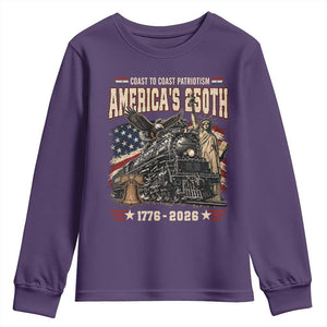 Steam Locomotive Train USA 250th Anniversary Youth Sweatshirt Coast To Coast Patriotism Liberty American Flag TS11 Purple Print Your Wear