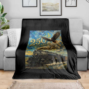 Train USA 250 Year Anniversary 1776 2026 Throw Blanket Van Gogh Art Steam Locomotive Railroad Starry Night