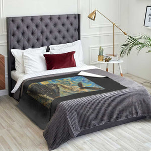 Train USA 250 Year Anniversary 1776 2026 Throw Blanket Van Gogh Art Steam Locomotive Railroad Starry Night