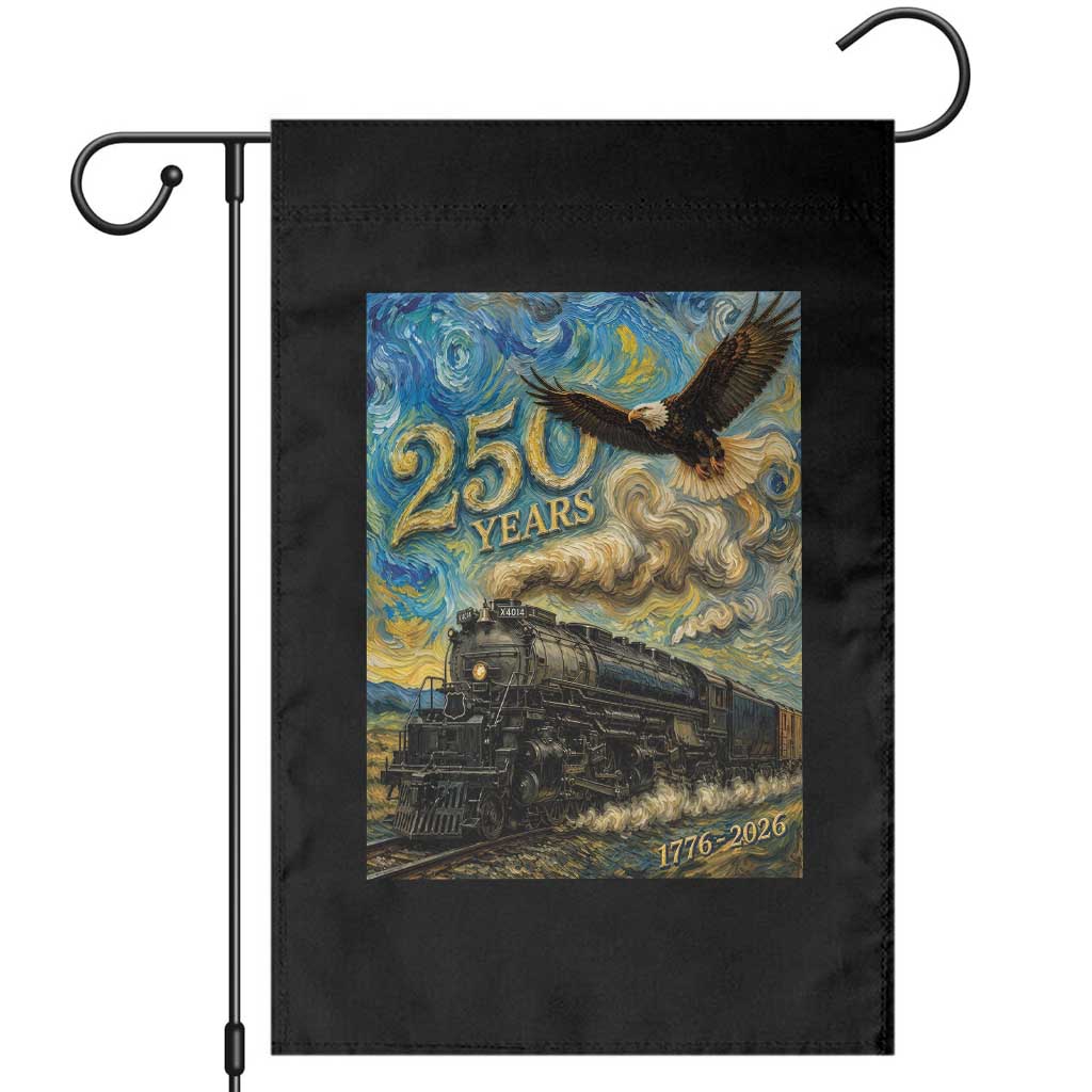 Train USA 250 Year Anniversary 1776 2026 Garden Flag Van Gogh Art Steam Locomotive Railroad Starry Night