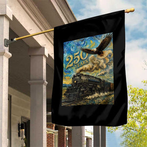Train USA 250 Year Anniversary 1776 2026 Garden Flag Van Gogh Art Steam Locomotive Railroad Starry Night