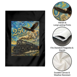 Train USA 250 Year Anniversary 1776 2026 Garden Flag Van Gogh Art Steam Locomotive Railroad Starry Night