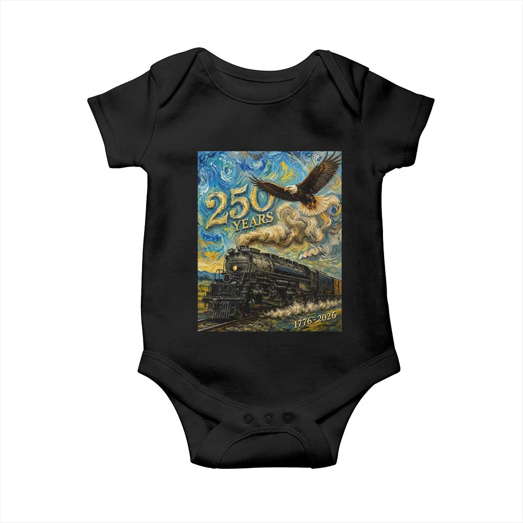 Train USA 250 Year Anniversary 1776 2026 Baby Onesie Van Gogh Art Steam Locomotive Railroad Starry Night