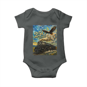 Train USA 250 Year Anniversary 1776 2026 Baby Onesie Van Gogh Art Steam Locomotive Railroad Starry Night