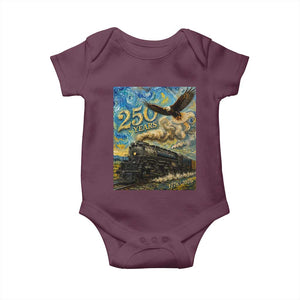 Train USA 250 Year Anniversary 1776 2026 Baby Onesie Van Gogh Art Steam Locomotive Railroad Starry Night