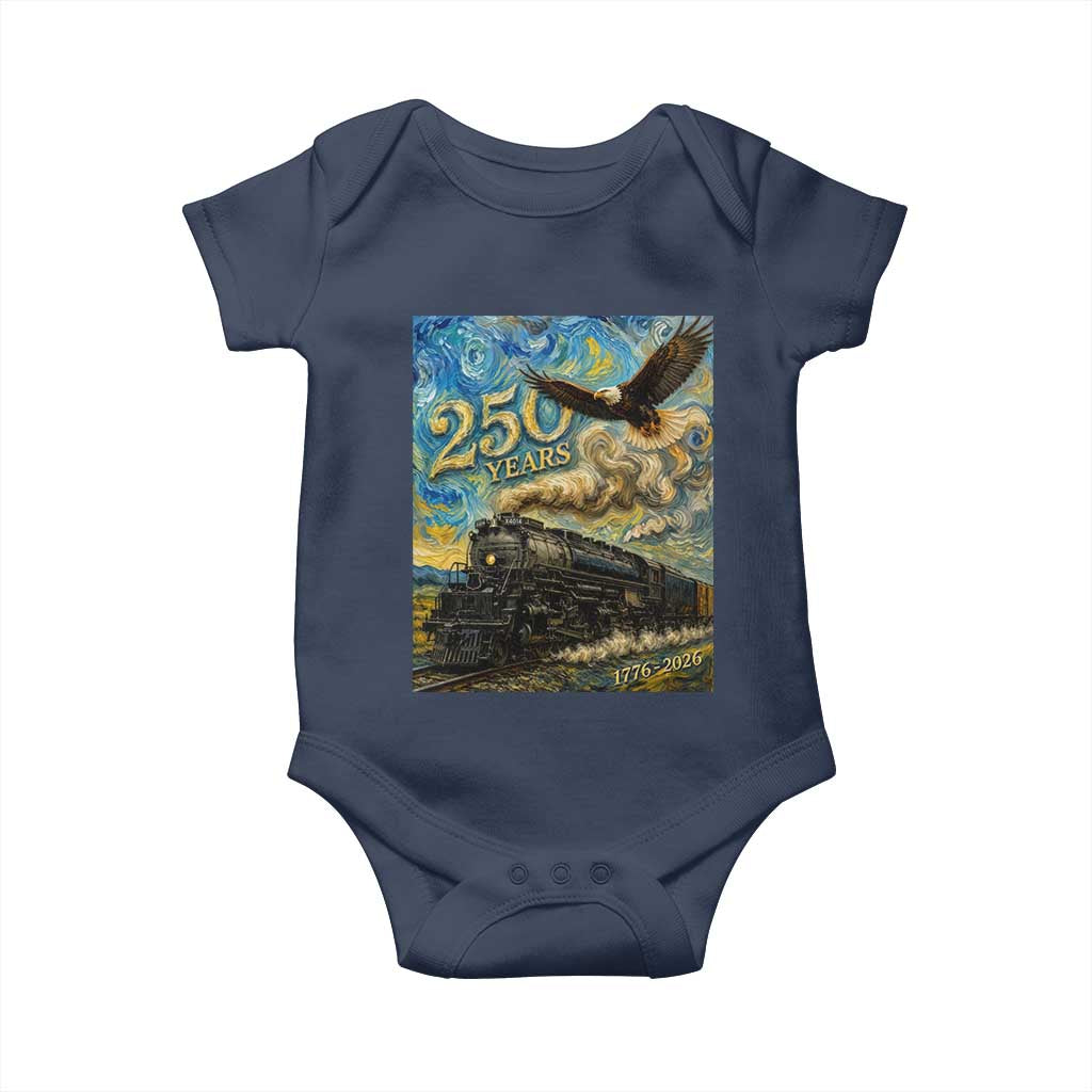 Train USA 250 Year Anniversary 1776 2026 Baby Onesie Van Gogh Art Steam Locomotive Railroad Starry Night