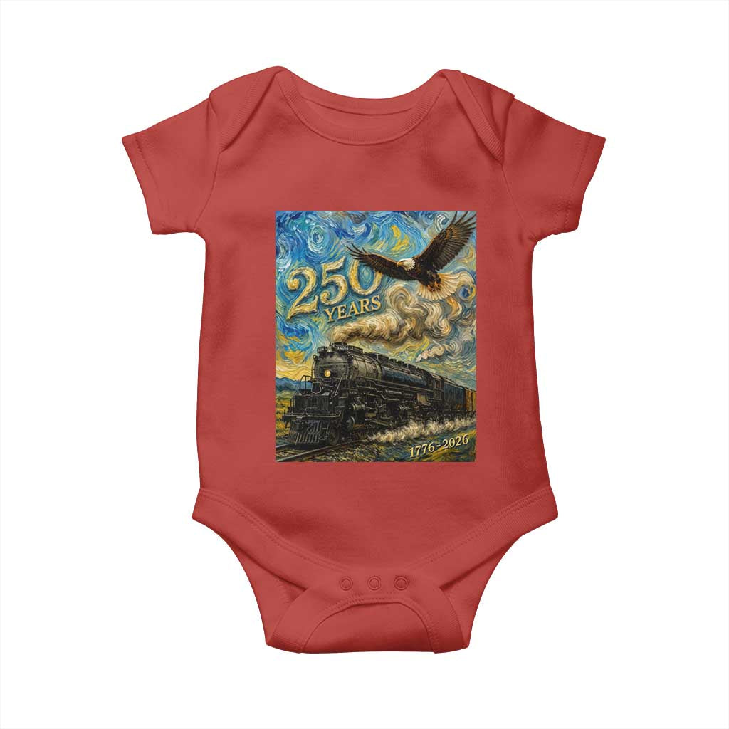Train USA 250 Year Anniversary 1776 2026 Baby Onesie Van Gogh Art Steam Locomotive Railroad Starry Night