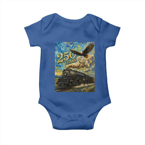 Train USA 250 Year Anniversary 1776 2026 Baby Onesie Van Gogh Art Steam Locomotive Railroad Starry Night