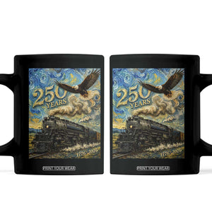 Train USA 250 Year Anniversary 1776 2026 Coffee Mug Van Gogh Art Steam Locomotive Railroad Starry Night