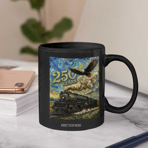 Train USA 250 Year Anniversary 1776 2026 Coffee Mug Van Gogh Art Steam Locomotive Railroad Starry Night