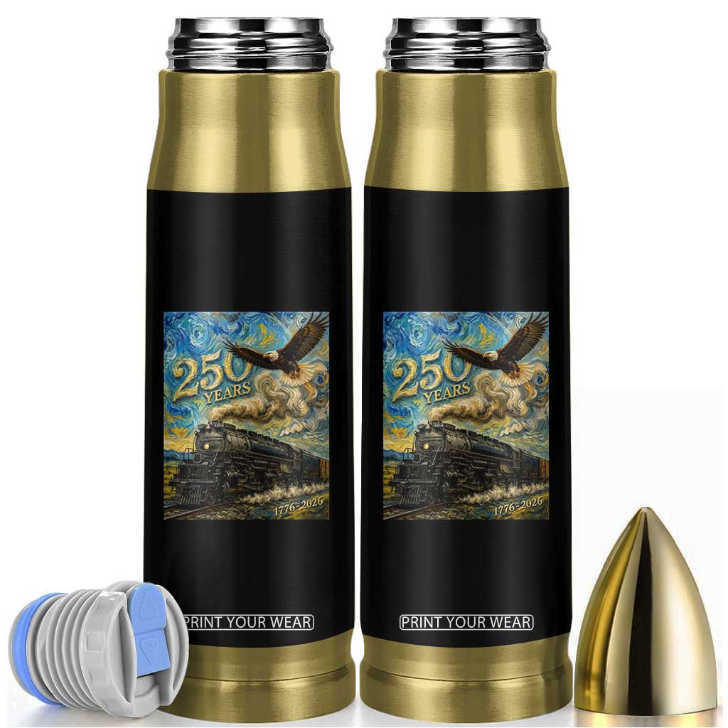 Train USA 250 Year Anniversary 1776 2026 Bullet Tumbler Van Gogh Art Steam Locomotive Railroad Starry Night