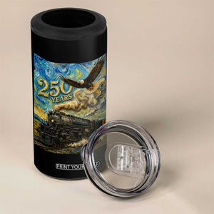 Train USA 250 Year Anniversary 1776 2026 4 in 1 Can Cooler Tumbler Van Gogh Art Steam Locomotive Railroad Starry Night