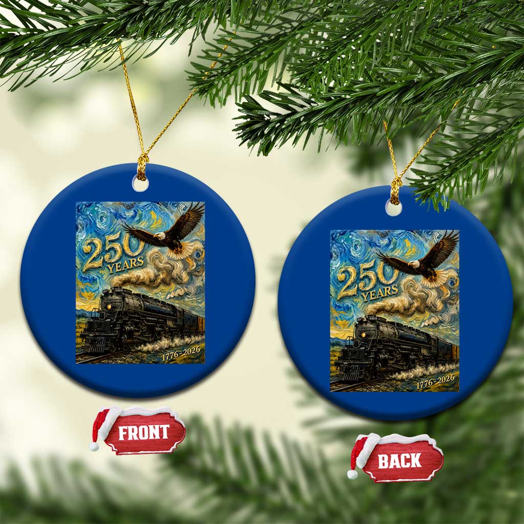 Train USA 250 Year Anniversary 1776 2026 Ceramic Ornament Van Gogh Art Steam Locomotive Railroad Starry Night