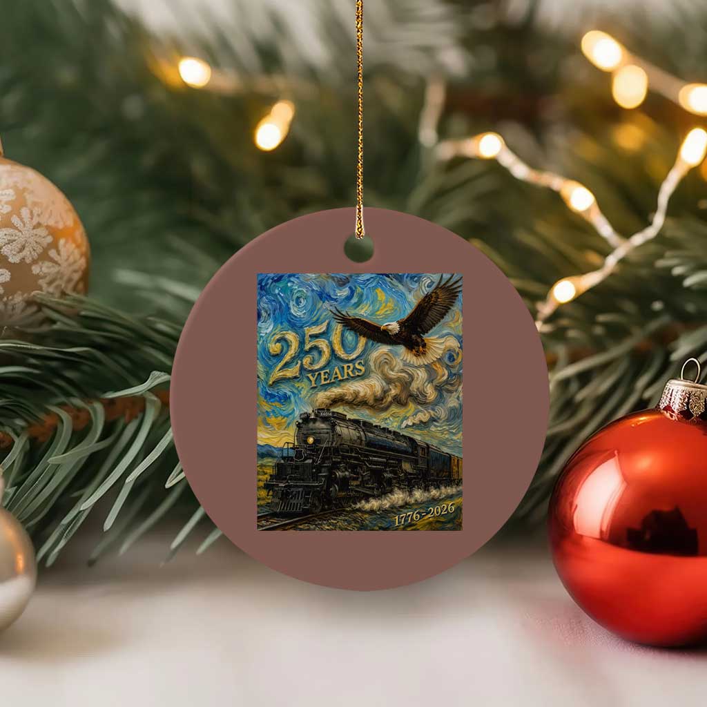Train USA 250 Year Anniversary 1776 2026 Ceramic Ornament Van Gogh Art Steam Locomotive Railroad Starry Night