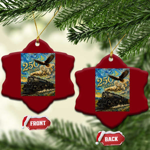 Train USA 250 Year Anniversary 1776 2026 Ceramic Ornament Van Gogh Art Steam Locomotive Railroad Starry Night