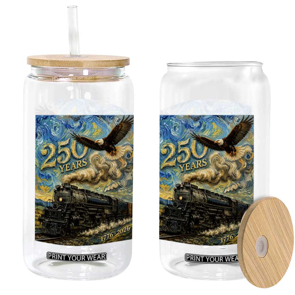 Train USA 250 Year Anniversary 1776 2026 Glass Can Van Gogh Art Steam Locomotive Railroad Starry Night