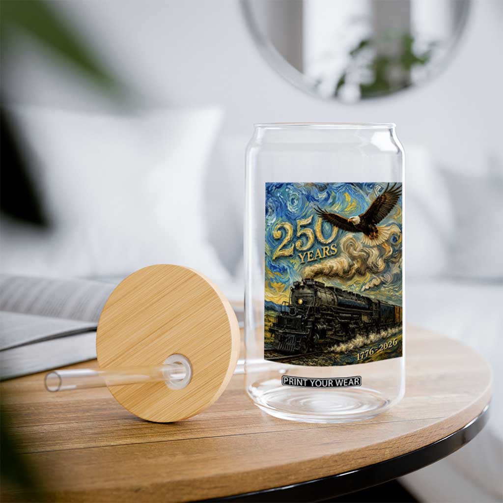 Train USA 250 Year Anniversary 1776 2026 Glass Can Van Gogh Art Steam Locomotive Railroad Starry Night