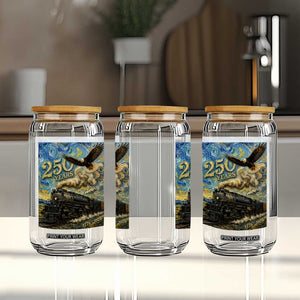 Train USA 250 Year Anniversary 1776 2026 Glass Can Van Gogh Art Steam Locomotive Railroad Starry Night