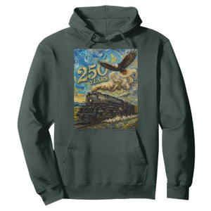 Train USA 250 Year Anniversary 1776 2026 Hoodie Van Gogh Art Steam Locomotive Railroad Starry Night