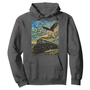 Train USA 250 Year Anniversary 1776 2026 Hoodie Van Gogh Art Steam Locomotive Railroad Starry Night