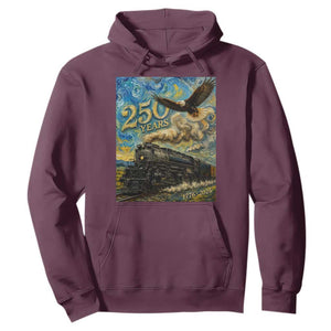 Train USA 250 Year Anniversary 1776 2026 Hoodie Van Gogh Art Steam Locomotive Railroad Starry Night