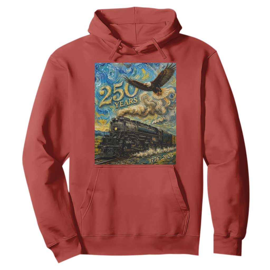 Train USA 250 Year Anniversary 1776 2026 Hoodie Van Gogh Art Steam Locomotive Railroad Starry Night