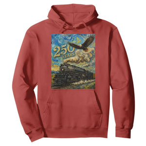 Train USA 250 Year Anniversary 1776 2026 Hoodie Van Gogh Art Steam Locomotive Railroad Starry Night