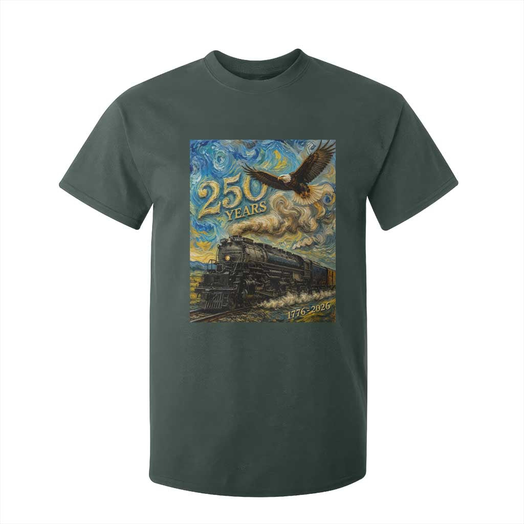 Train USA 250 Year Anniversary 1776 2026 T Shirt For Kid Van Gogh Art Steam Locomotive Railroad Starry Night