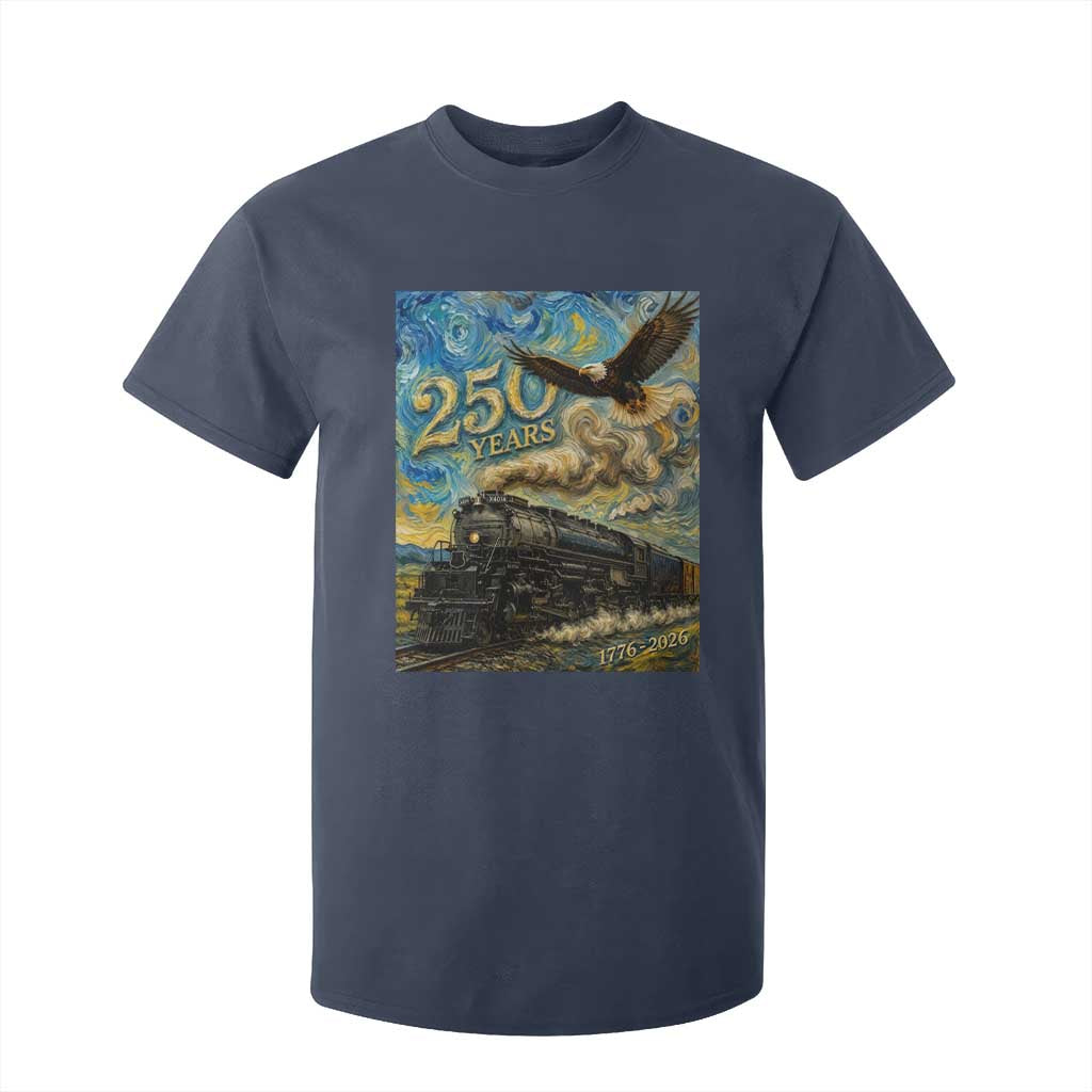 Train USA 250 Year Anniversary 1776 2026 T Shirt For Kid Van Gogh Art Steam Locomotive Railroad Starry Night