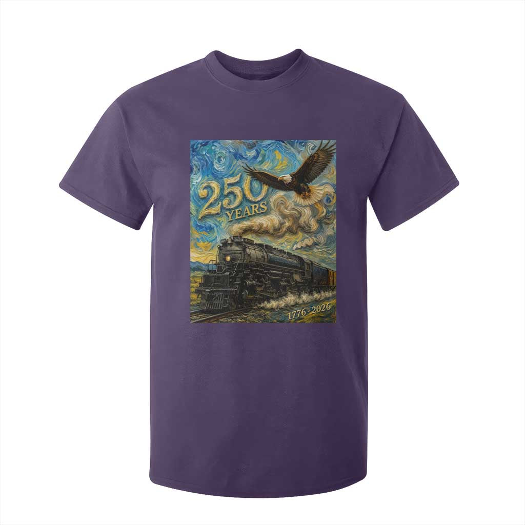Train USA 250 Year Anniversary 1776 2026 T Shirt For Kid Van Gogh Art Steam Locomotive Railroad Starry Night