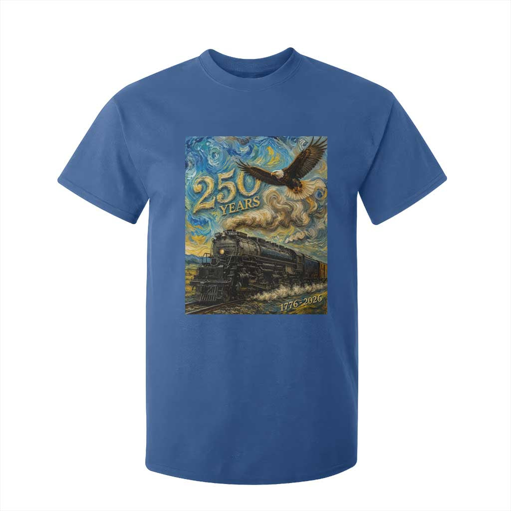 Train USA 250 Year Anniversary 1776 2026 T Shirt For Kid Van Gogh Art Steam Locomotive Railroad Starry Night