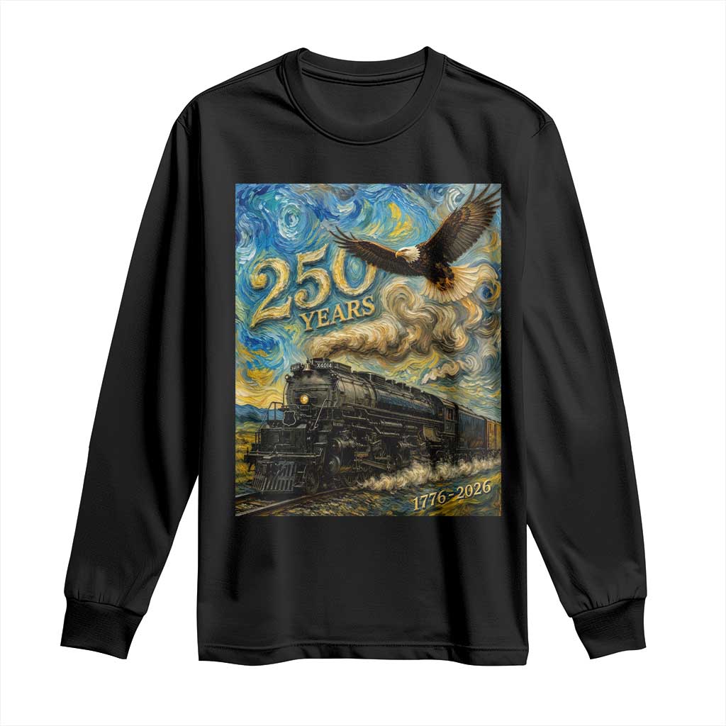 Train USA 250 Year Anniversary 1776 2026 Long Sleeve Shirt Van Gogh Art Steam Locomotive Railroad Starry Night