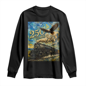 Train USA 250 Year Anniversary 1776 2026 Long Sleeve Shirt Van Gogh Art Steam Locomotive Railroad Starry Night