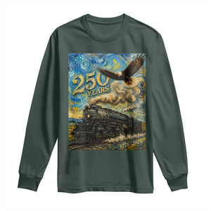 Train USA 250 Year Anniversary 1776 2026 Long Sleeve Shirt Van Gogh Art Steam Locomotive Railroad Starry Night